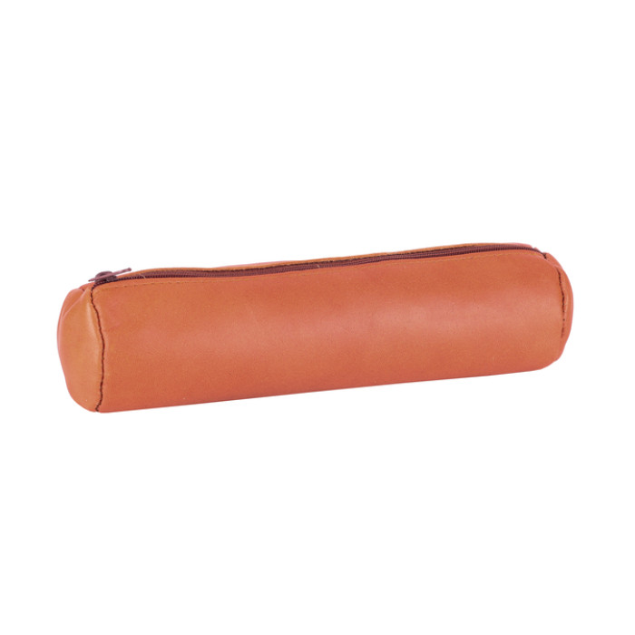 Pennenetui Oxford 22x6cm leer rond karamelbruin