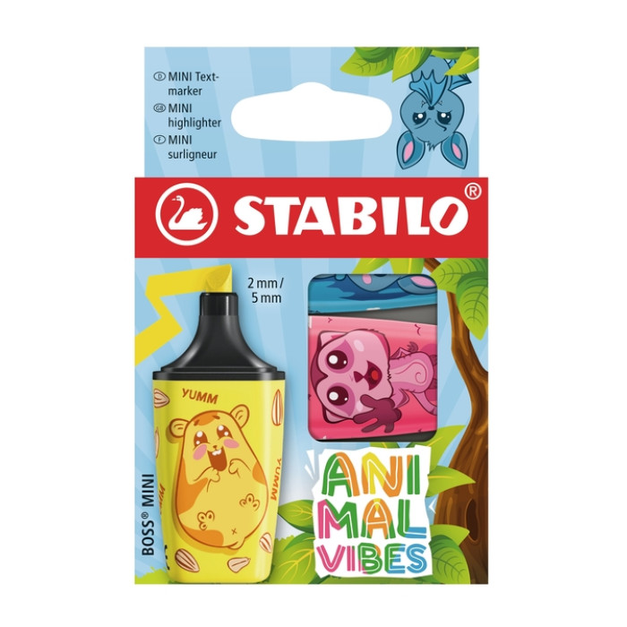 Markeerstift STABILO BOSS Animal Vibes mini assorti blister à 3 stuks