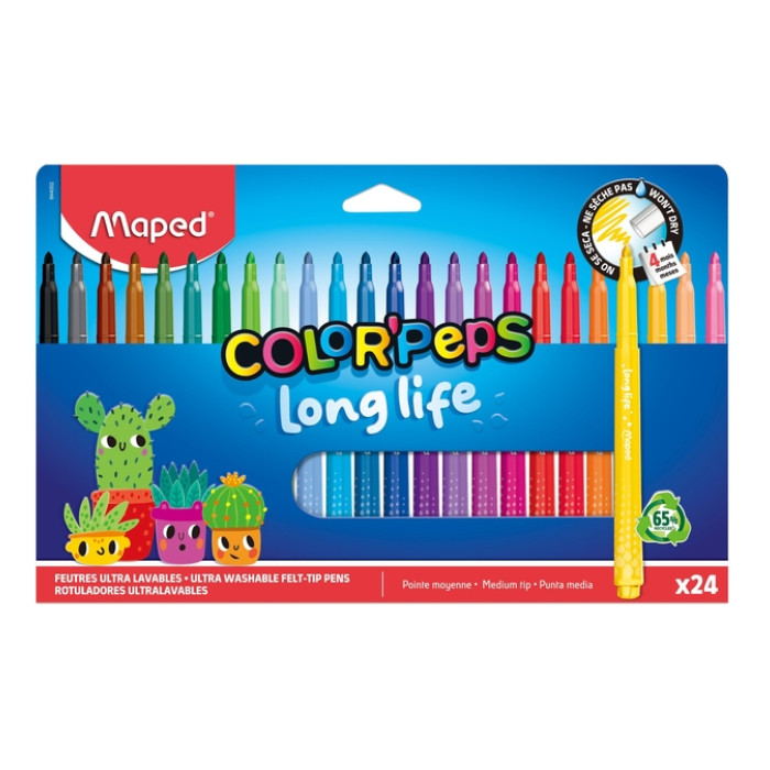 Viltstift Maped Color'Peps Long Life 2.0 set à 24 stuks assorti