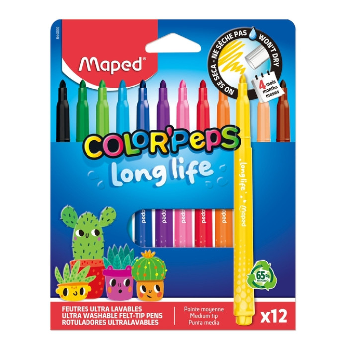 Viltstift Maped Color'Peps Long Life 2.0 set à 12 stuks assorti
