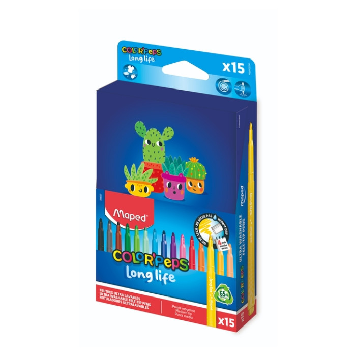 Viltstift Maped Color'Peps Long Life 2.0 doos à 15 stuks assorti