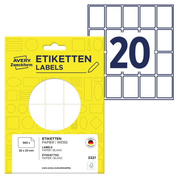 Etiket Avery 3321 32x23mm wit 560 stuks