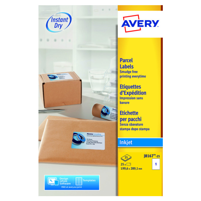 Etiket Avery J8167-25 199.6x289.1mm wit 25 stuks