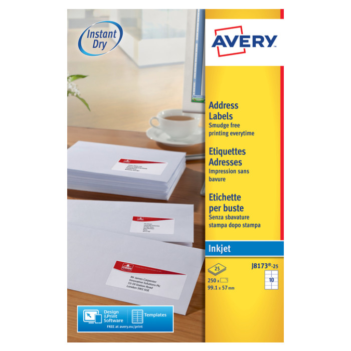Etiket Avery J8173-25 99.1x57mm wit 250 stuks