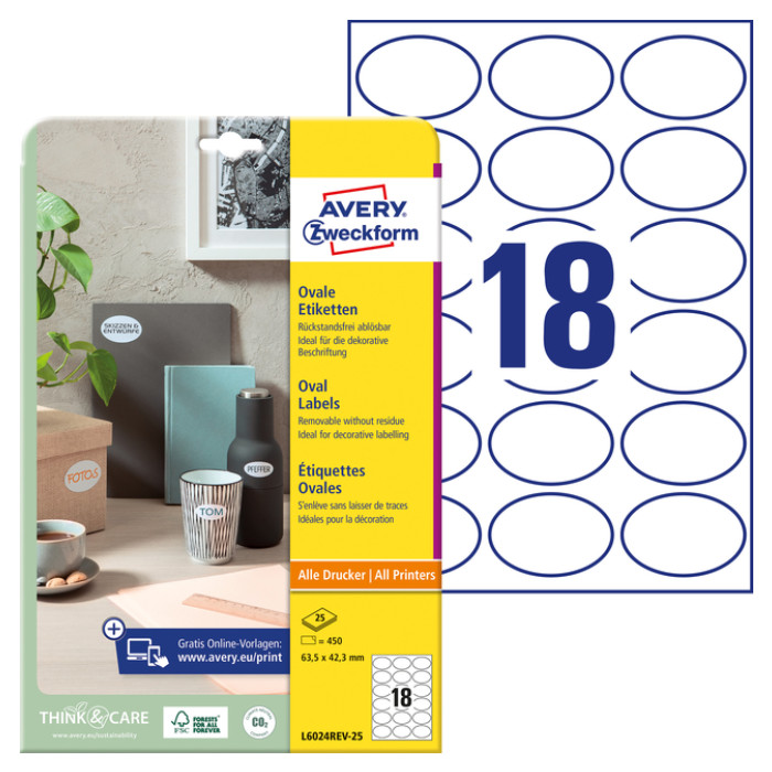 Etiket Avery L6024REV-25 63.5x42.3mm wit 450 stuks