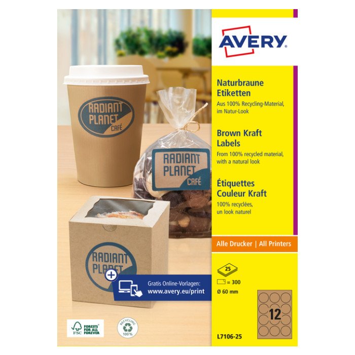 Etiket Avery L7106-25 60mm kraft 300 stuks