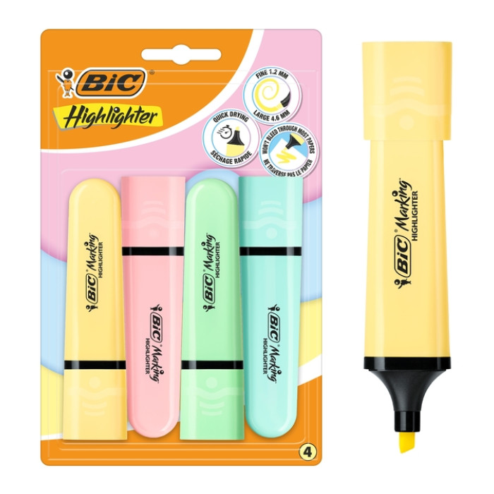 Markeerstift Bic pastel assorti blister à 4 stuks
