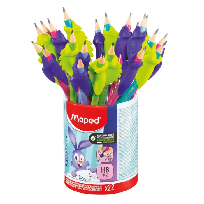 Grafietpotlood Maped Kidy Learn met gum en vingerhulp pot à 22 stuks assorti