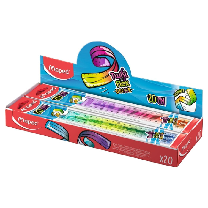 Liniaal Maped Twist 'n Flex Decor Animals 20cm display à 20 stuks assorti
