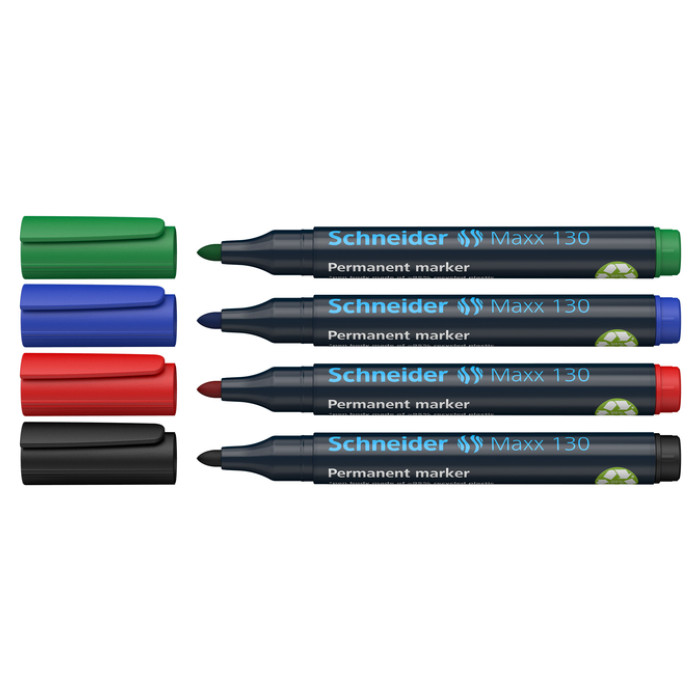 Permanent marker Schneider Maxx 130 rond 1-3mm assorti 4 stuks