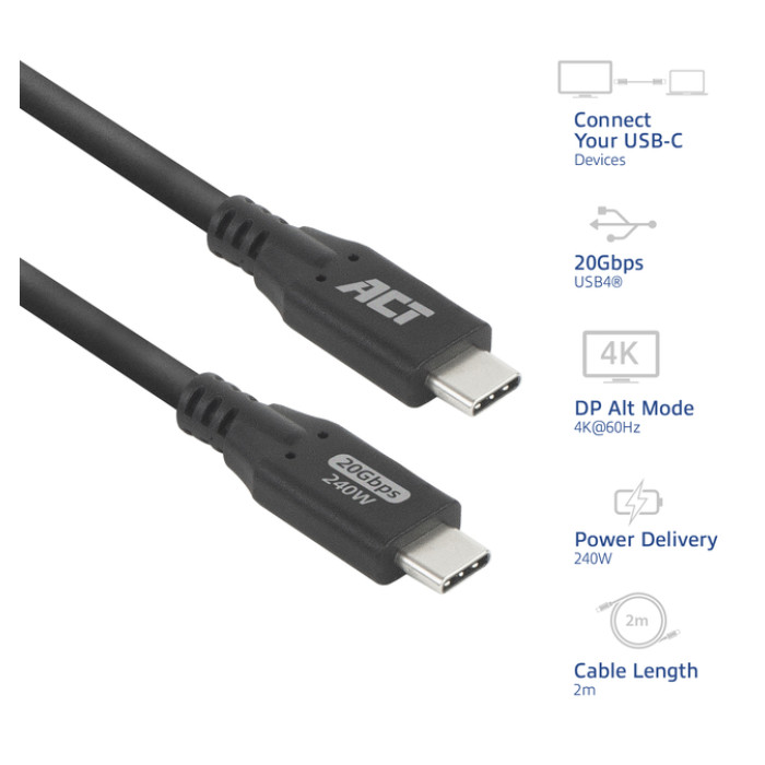 Kabel ACT USB-C 4.0 20Gbps 2m