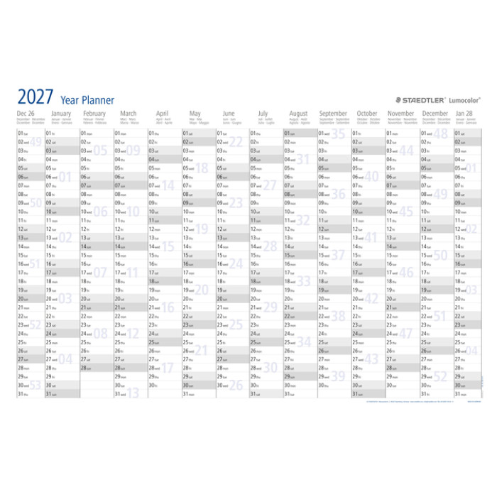 Jaarplanner 2027 Staedtler Lumocolor 84x60cm oprolbaar