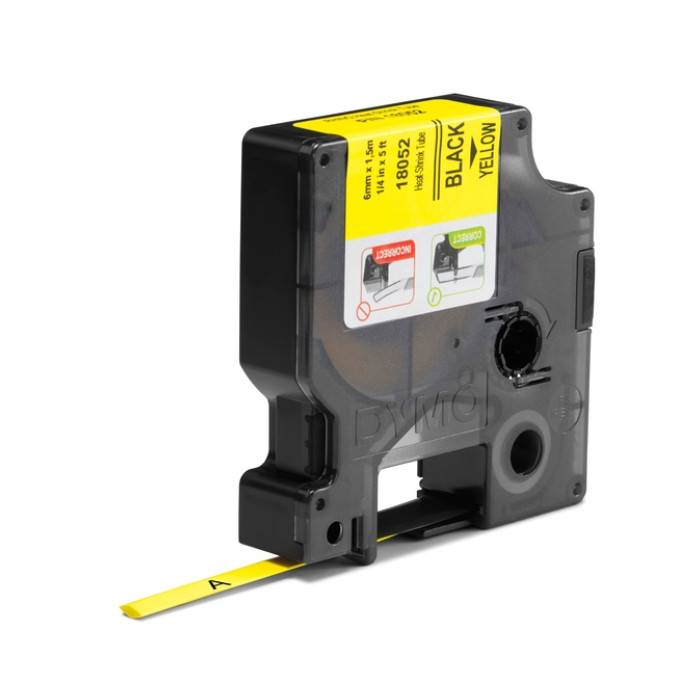 Labeltape Dymo Rhino industrieel krimpkous 6mm zwart op geel