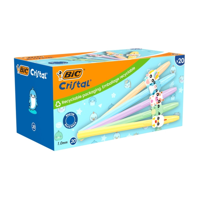 Balpen Bic Cristal dierenfiguren assorti