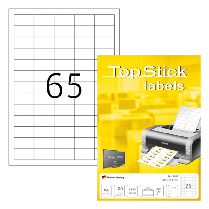 Etiket TopStick 8697 38x21.2mm wit 6500 stuks
