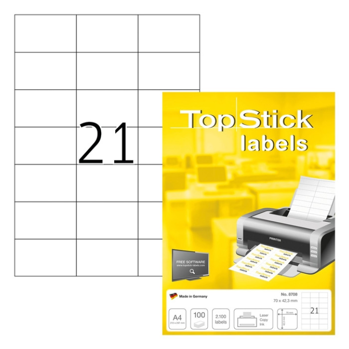 Etiket TopStick 8708 70x42.3mm wit 2100 stuks