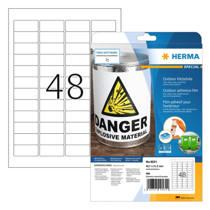 Etiket HERMA 9531 45.7x21.2mm weerbestendig 480 stuks