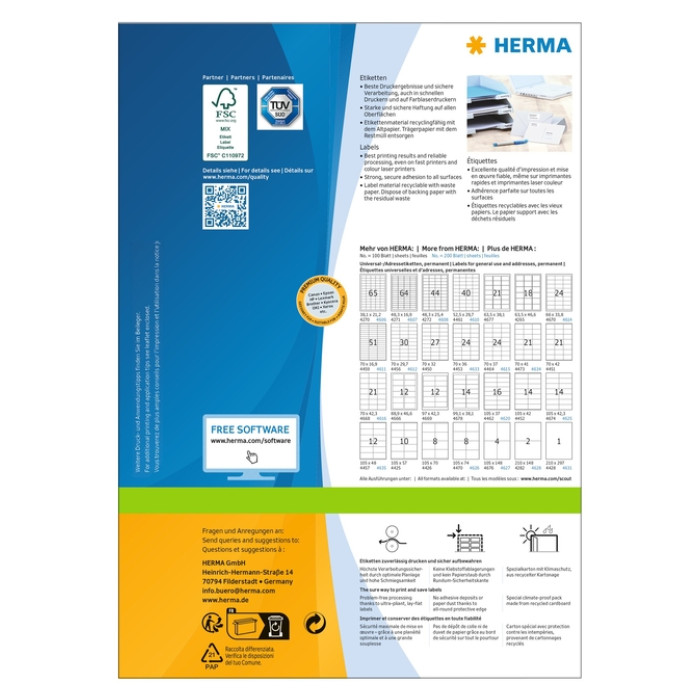 Etiket HERMA 4654 105x39mm premium wit 1400 stuks