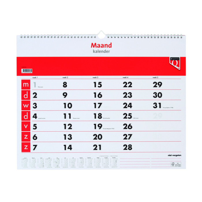 Maandkalender 2027 Quantore