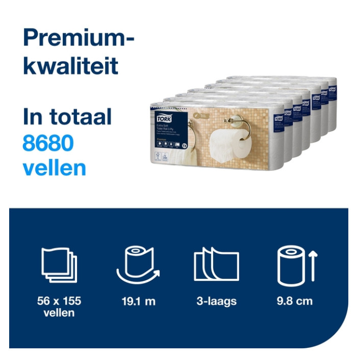 Toiletpapier Tork T4 Premium 3-laags 56x155 vel wit 110319