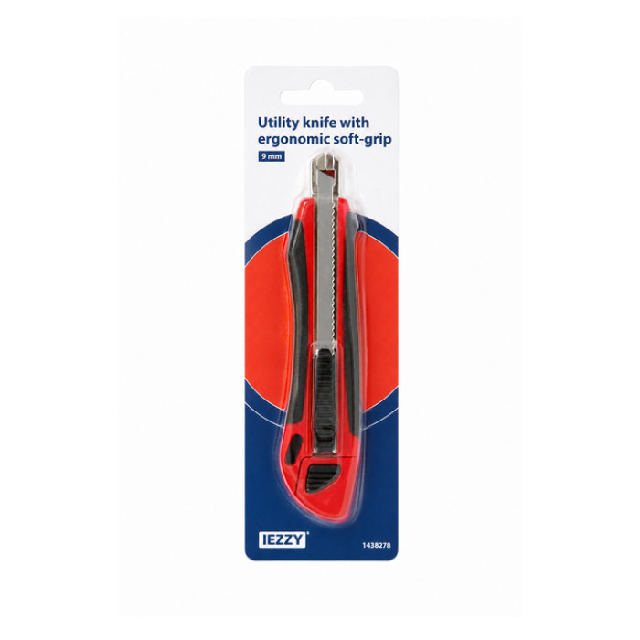 Snijmes IEZZY 9mm kunststof met ergonomische softgrip incl. 3 mesje