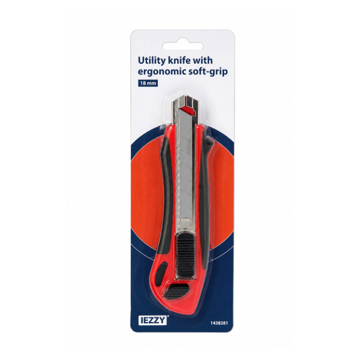 Snijmes IEZZY 18mm kunststof met ergonomische softgrip incl. 3 mesje