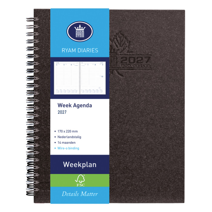 Agenda 2027 Ryam Weekplan Wire-o 7dagen/2pagina's zwart