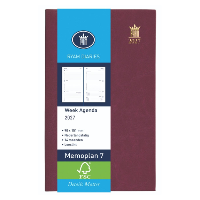 Agenda 2027 Ryam Memoplan 7 Suprema 7dagen/2pagina's bordeaux