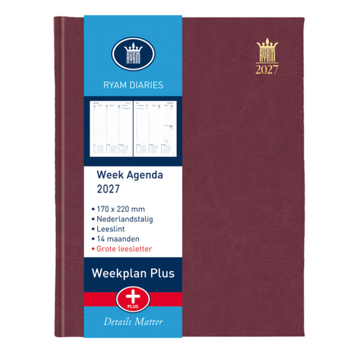 Agenda 2027 Ryam Weekplan Plus Mundior groot letter 7dagen/2pagina's assorti