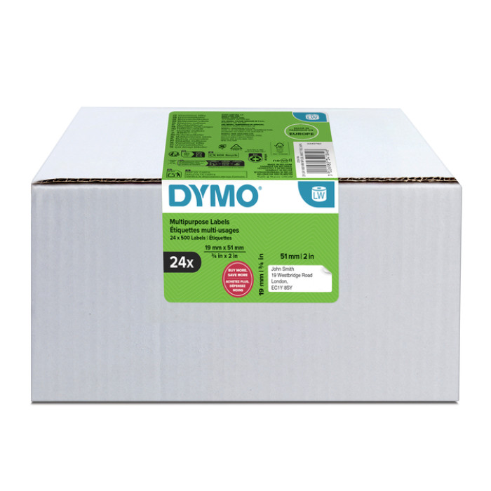 Etiket Dymo LabelWriter multifunctioneel 19x51mm 24 rollen á 500 stuks wit