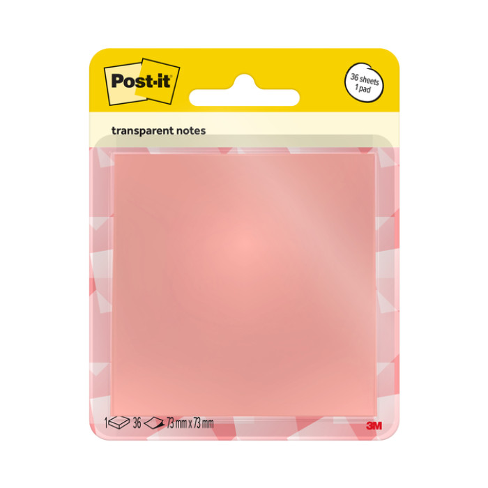 Memoblok Post-it 3M 73x73mm Transparant roze
