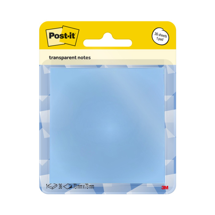 Memoblok Post-it 3M 73x73mm Transparant blauw