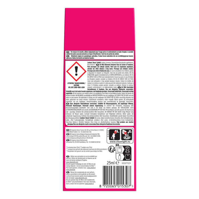 Geurstokjes AirWick Essential Oil Kersenbloesem & Frambozen 25ml