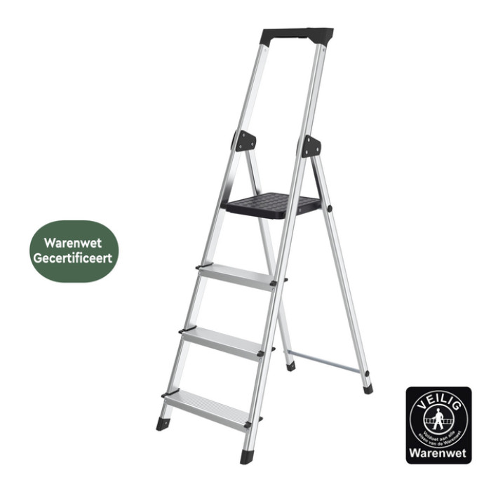 Huishoudtrap BRASQ 4 treden aluminium SLA400 zilver