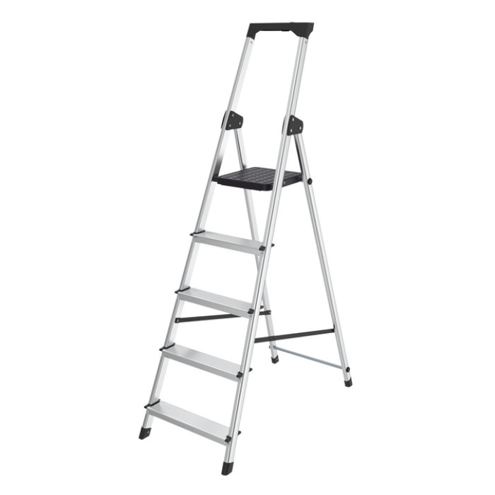 Huishoudtrap BRASQ 5 treden aluminium SLA500 zilver