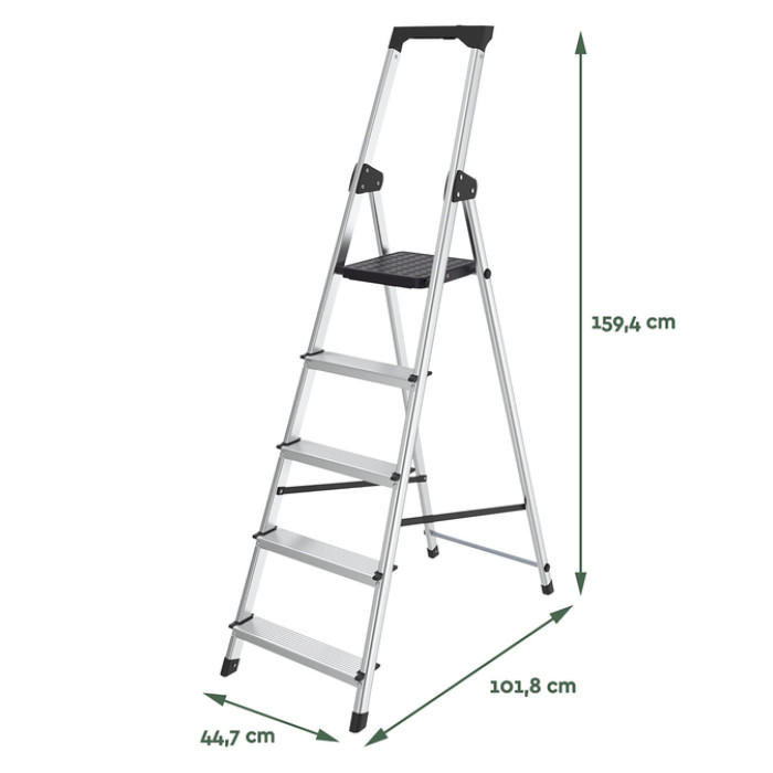 Huishoudtrap BRASQ 5 treden aluminium SLA500 zilver