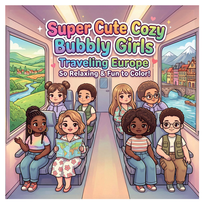 Kleurboek Cute Cozy Bubbly Girls Traveling