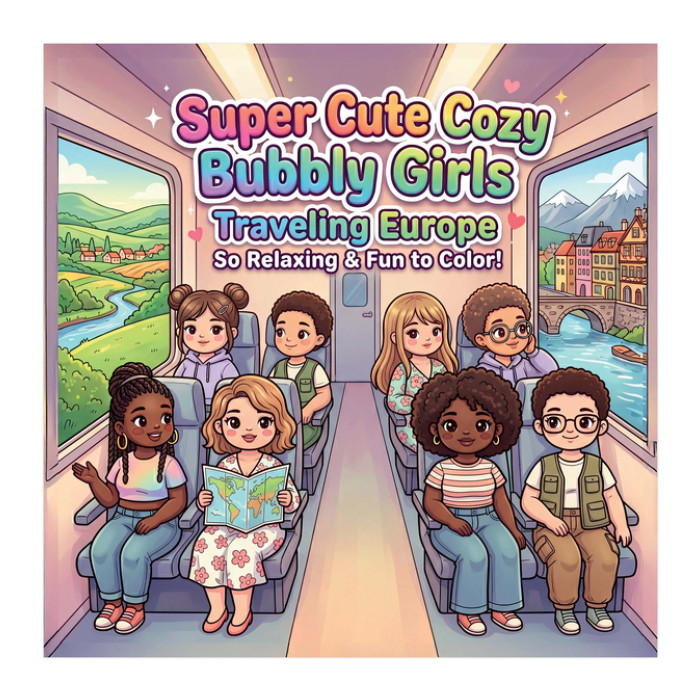 Kleurboek Cute Cozy Bubbly Girls Traveling