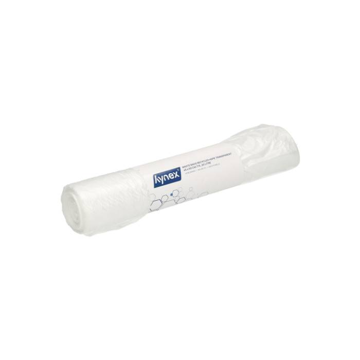 Afvalzak Hynex 45x50cm HDPE recycled T15 20L transparant rol à 50 stuks