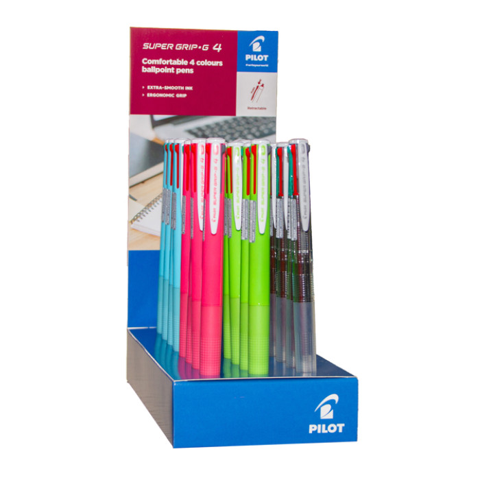 4-Kleuren balpen PILOT Super Grip G medium assorti display à 24 stuks