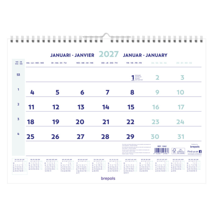1-Maandskalender 2027 Brepols 43x31.5cm