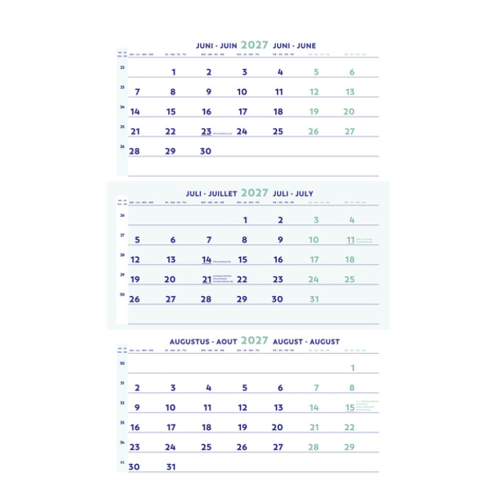 3-Maandkalender 2027 Brepols 30x43cm