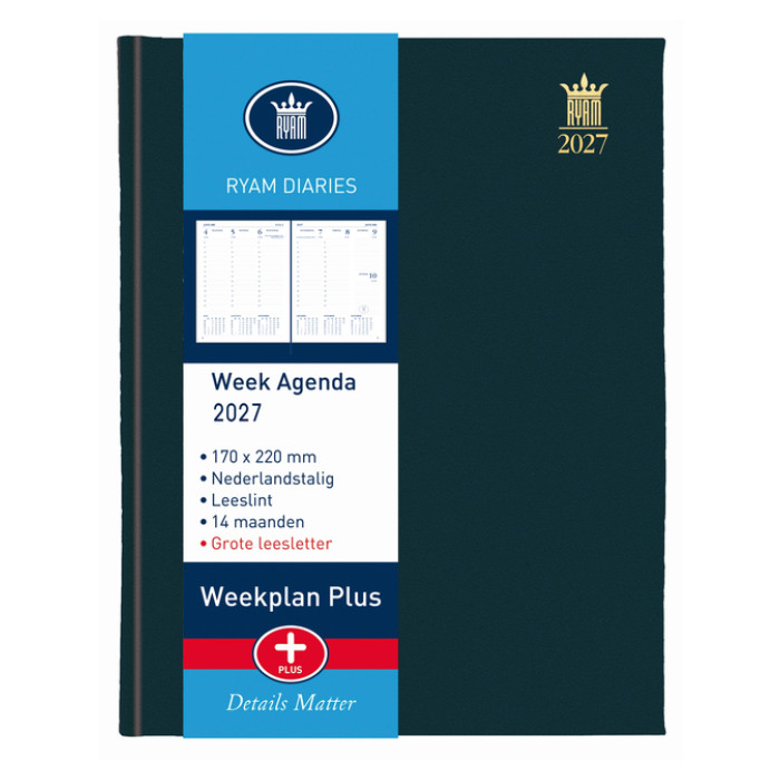 Agenda 2027 Ryam Weekplan Plus Mercury groot letter 7dagen/2pagina's zwart