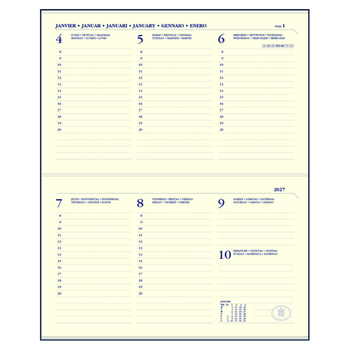 Agendavulling 2027 Ryam Memoplan 7 Compact 7 dagen/2pagina's landscape crème