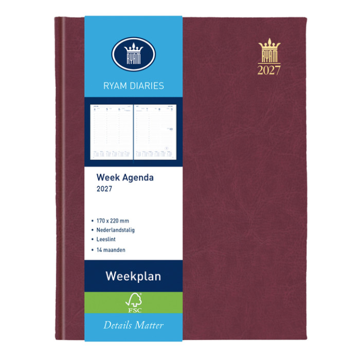 Agenda 2027 Ryam Weekplan Mundior 7dagen/2pagina's bordeaux