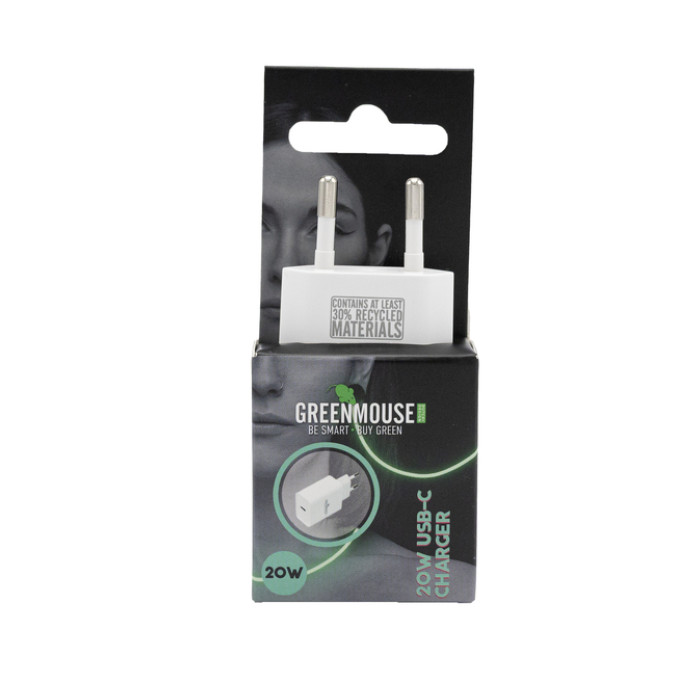 Oplader Green Mouse USB-C 20w wit blisterverpakking