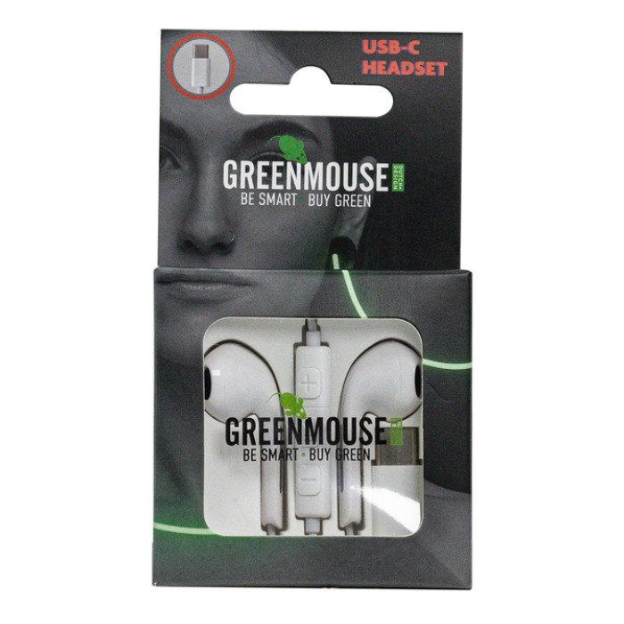 Oortelefoon Green Mouse USB-C blisterverpakking