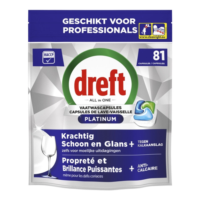 Vaatwastabletten Dreft All-in-1 professional Platinum regular 81 stuks