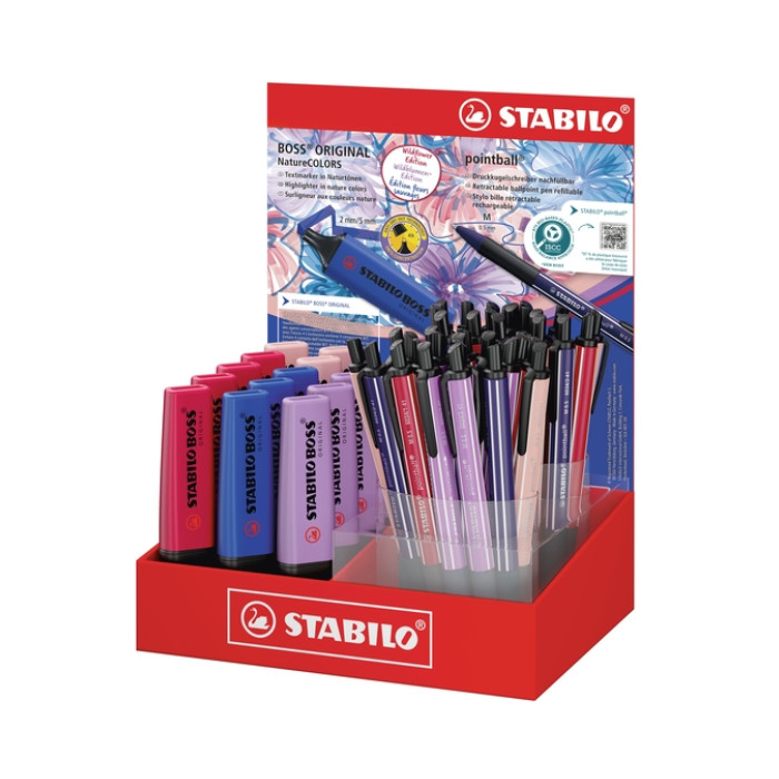 Markeerstift STABILO Boss en balpen STABILO Pointball Wildflower ass