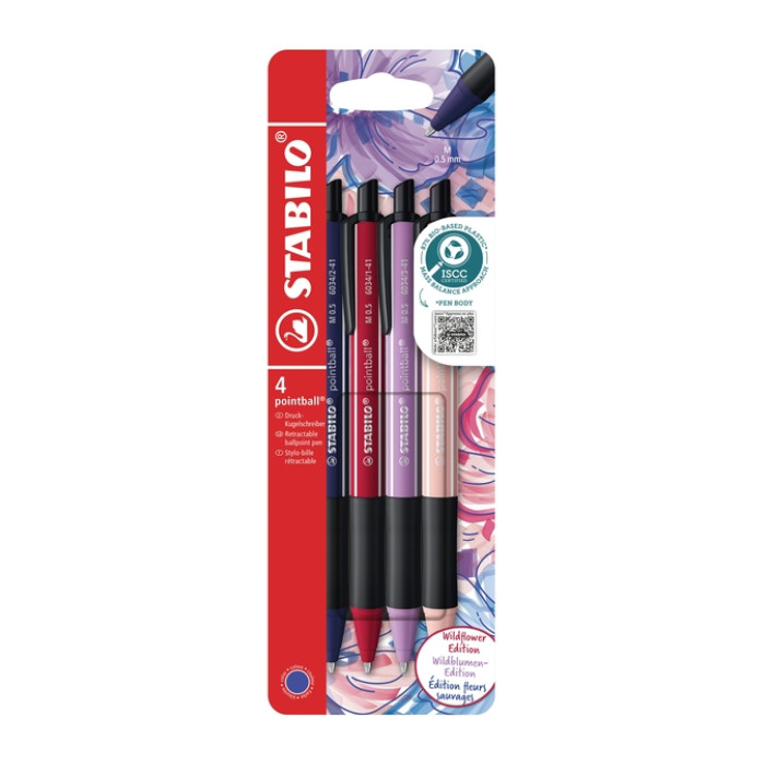 Balpen STABILO pointball Wildflower assorti 4 stuks